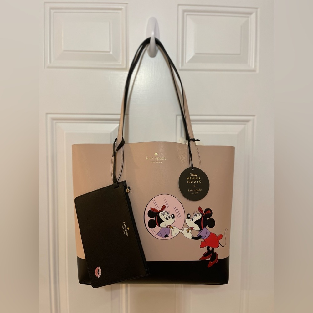 Kate Spade x Disney Minnie Mouse Reversible Leather Tote Bag with clutch